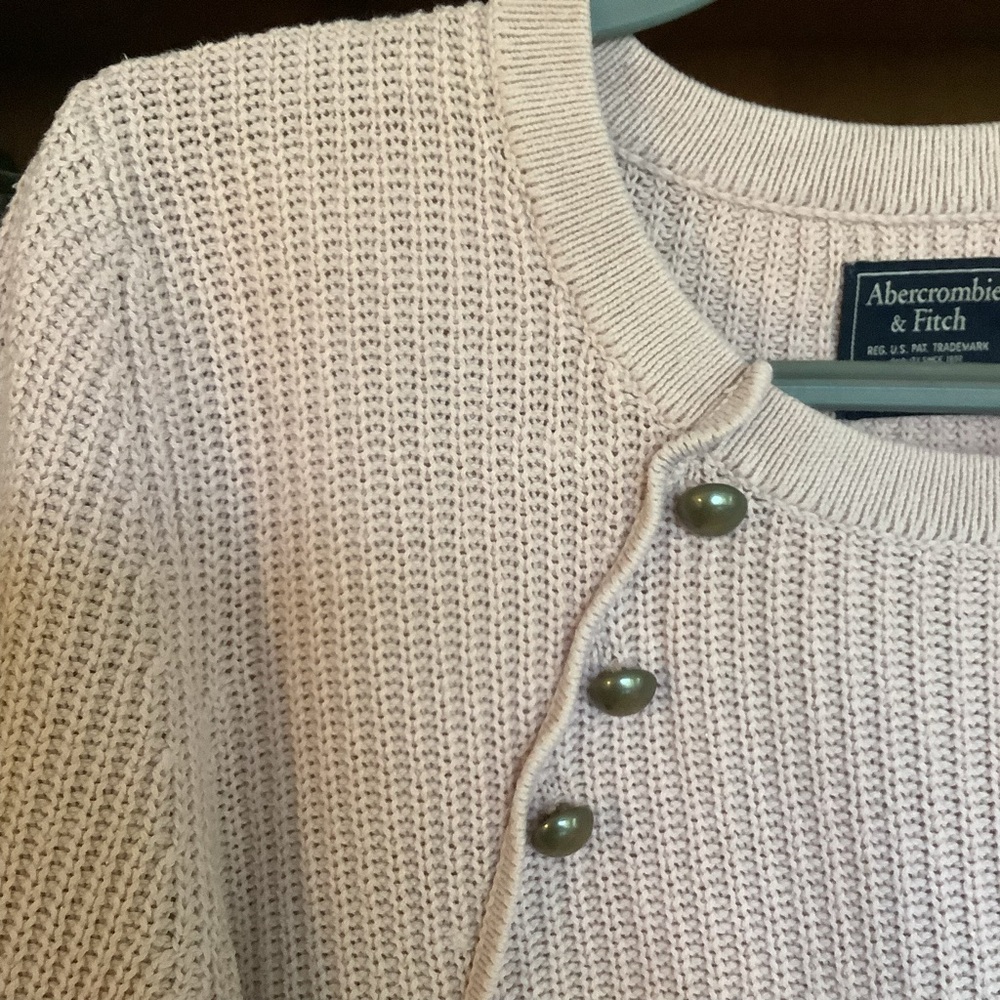 Y2K Abercrombie & Fitch Light Pink Knit Sweater Military Button Detail Size M - Picture 3 of 8
